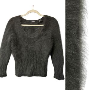 VINTAGE 90s EXPRESS 80% Angora Rabbit Furry Fuzzy Pinup Fitted Sweater M S XS